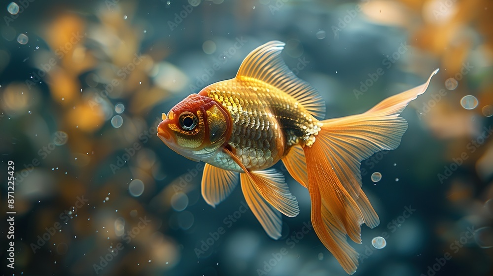 Close-Up View: Oranda Goldfish in Fish Tank Close-Up View: Oranda Goldfish in Fish Tank