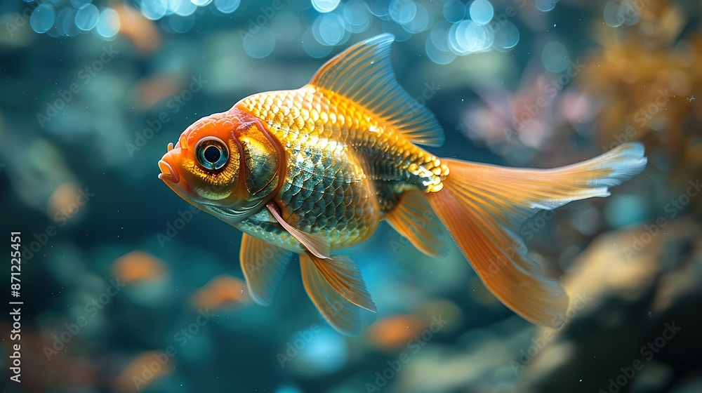 Close-Up View: Oranda Goldfish in Fish Tank Close-Up View: Oranda Goldfish in Fish Tank