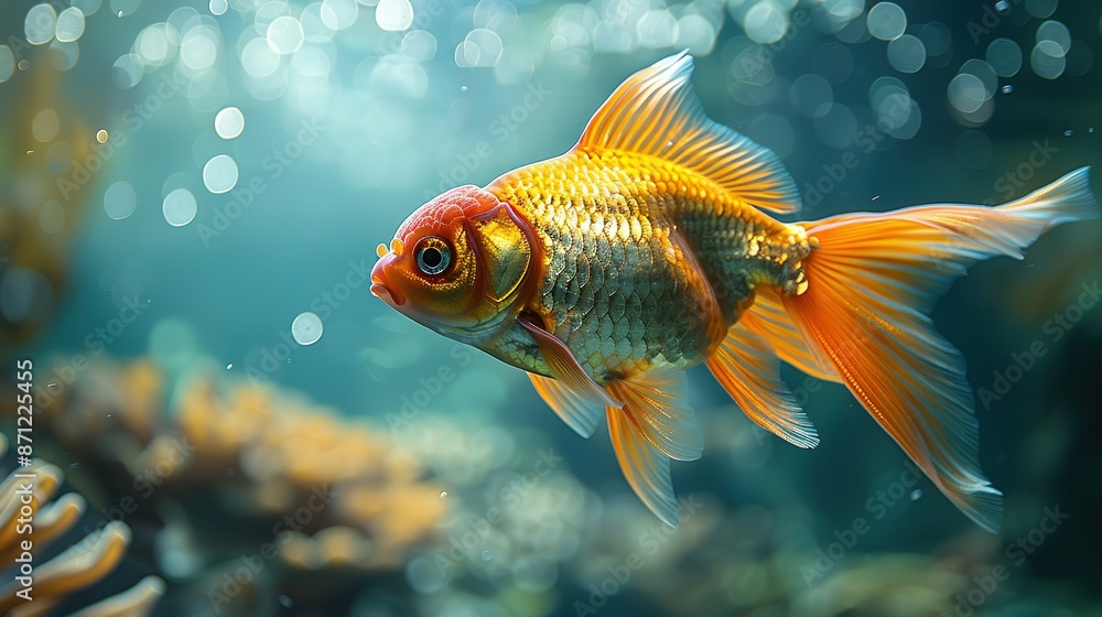 Close-Up View: Oranda Goldfish in Fish Tank Close-Up View: Oranda Goldfish in Fish Tank