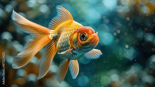 Aquatic Majesty: Oranda Goldfish Close-Up Shot