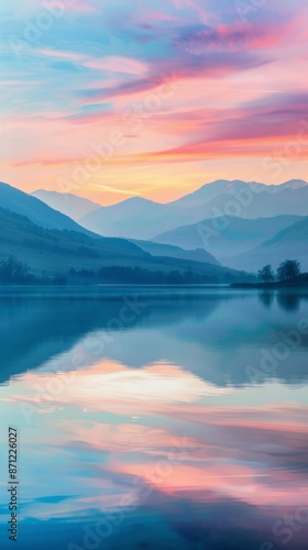 Wallpaper Mural Serene lake reflecting colorful sunset sky and mountains, tranquil nature scene Torontodigital.ca