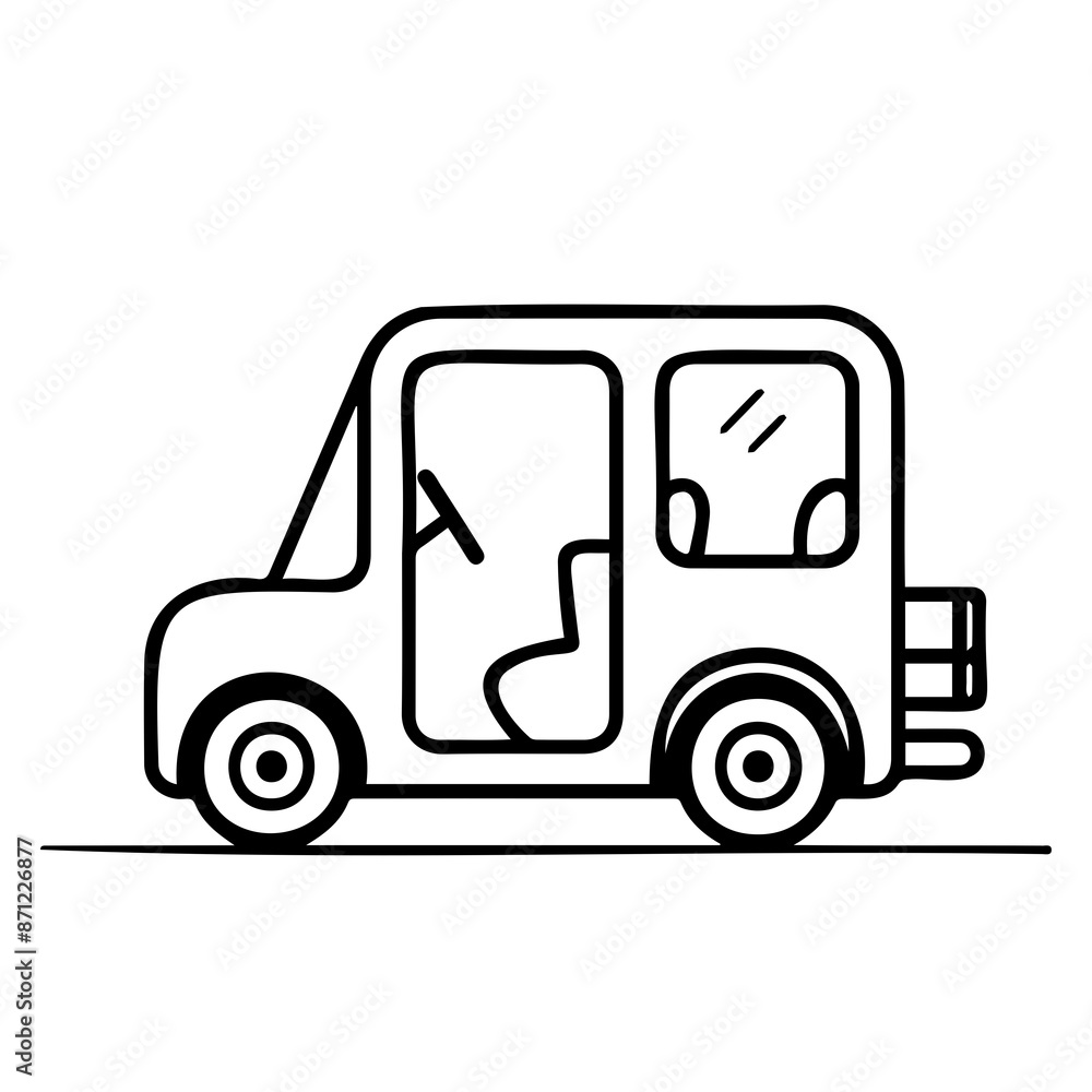A simple line art illustration of a car with an open door and a small stick figure inside. A simple line art illustration of a car with an open door and a small stick figure inside.