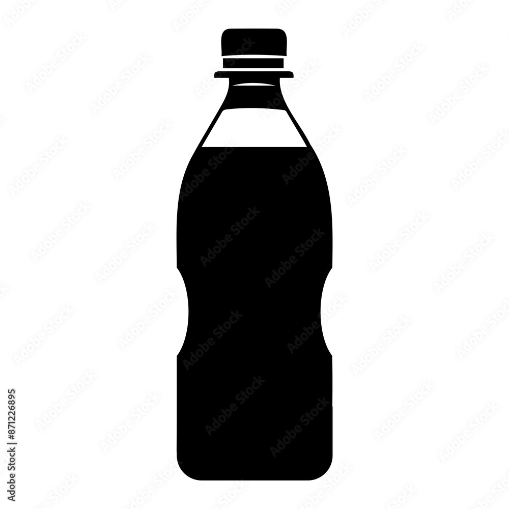 Silhouette of a plastic bottle with cap, ideal for recycling, pollution, or beverage-related projects and designs.