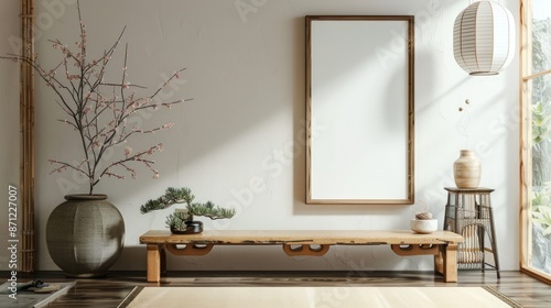 Mockup frame in interior background, japanese style. photo