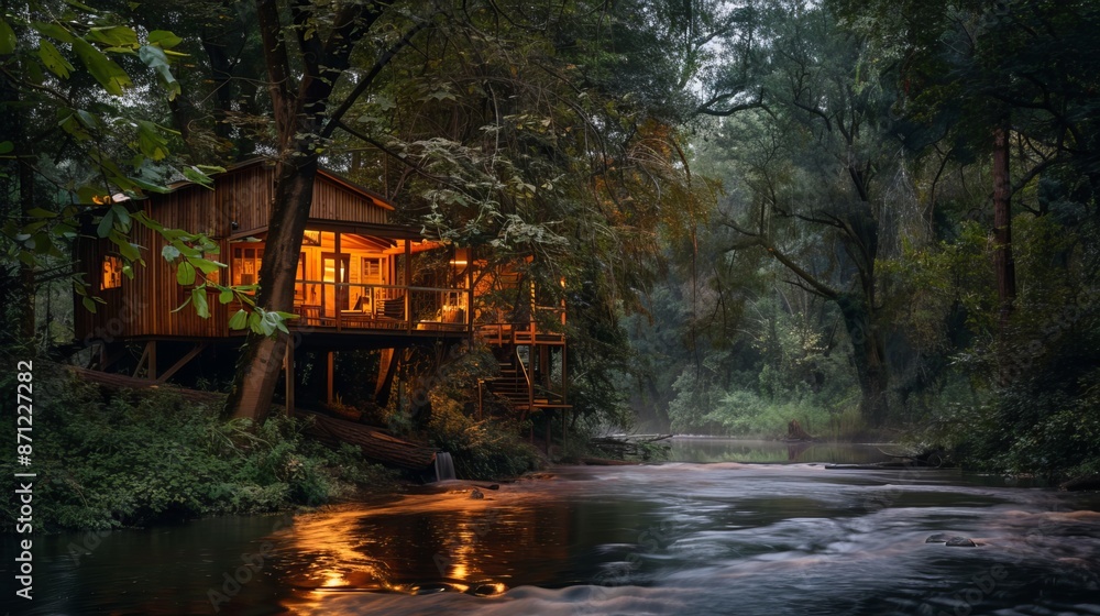 Fototapeta premium Riverside Treehouse Escape