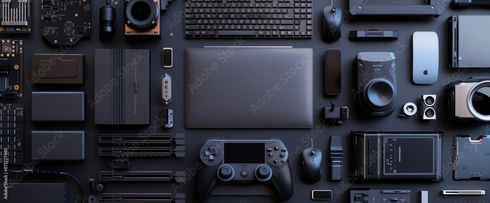 Obraz premium Exploring the World of Computer Hardware. Illustration of various hardware components