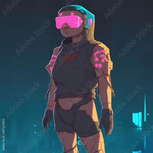 illustration of cyberpunk woman character design in pink 