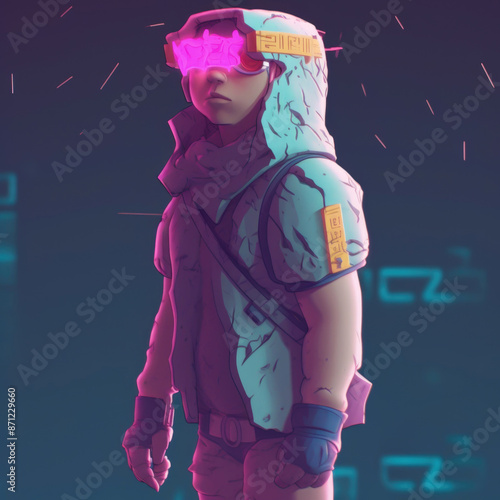 illustration of cyberpunk woman character design in pink 