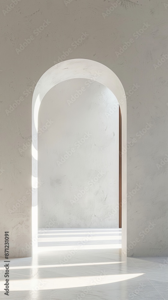 Fototapeta premium Minimalistic archway with soft sunlight in modern interior design, architectural concept