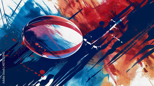 Red blue and white rugby ball abstract illustration background. Sport game competition banner, league tournament match activity event poster, hobby championship wallpaper