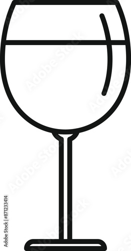 Simple black and white line drawing of a wineglass with wine in it
