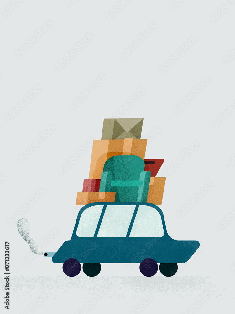 Running motor car with luggage on carrier Running motor car with luggage on carrier