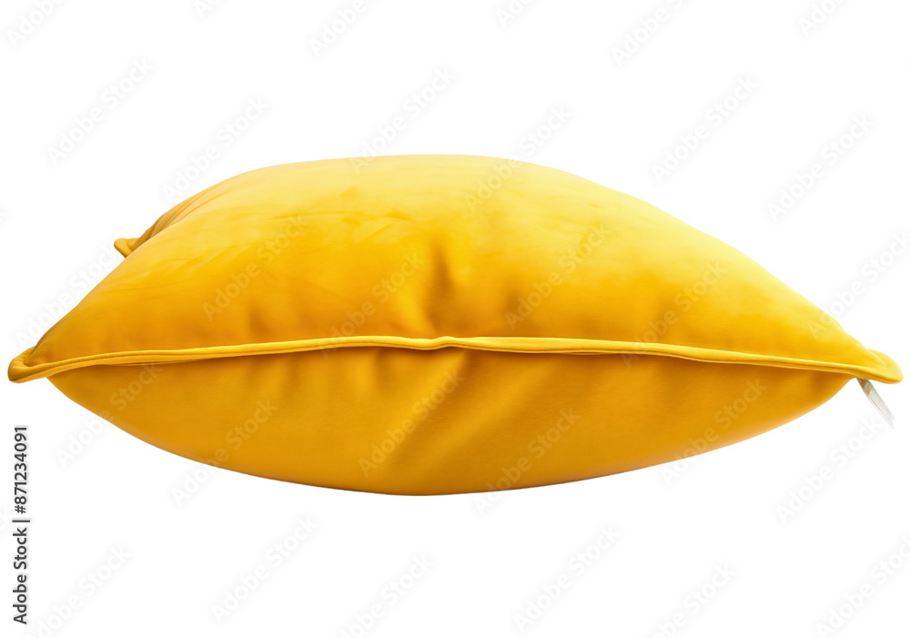 Closeup of yellow pillow isolated on transparent background. Home bedroom apartment soft fabric cushion object for sleeping, comfortable cotton bedding, nap, puffy Closeup of yellow pillow isolated on transparent background. Home bedroom apartment soft fabric cushion object for sleeping, comfortable cotton bedding, nap, puffy
