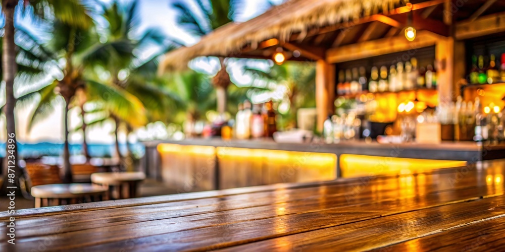 Tropical Beach Bar at Sunset. This image depicts a rustic, wooden beach bar set against the backdrop of a tropical paradise. Perfect for showcasing your product or message with a touch of paradise. Tropical Beach Bar at Sunset. This image depicts a rustic, wooden beach bar set against the backdrop of a tropical paradise. Perfect for showcasing your product or message with a touch of paradise.