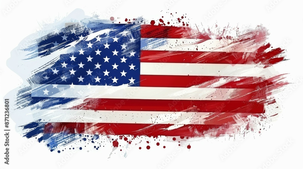 An expressive and colorful modern design of the American flag merges dynamic brush strokes with familiar stars and stripes for a contemporary, artistic take on the iconic symbol. An expressive and colorful modern design of the American flag merges dynamic brush strokes with familiar stars and stripes for a contemporary, artistic take on the iconic symbol.