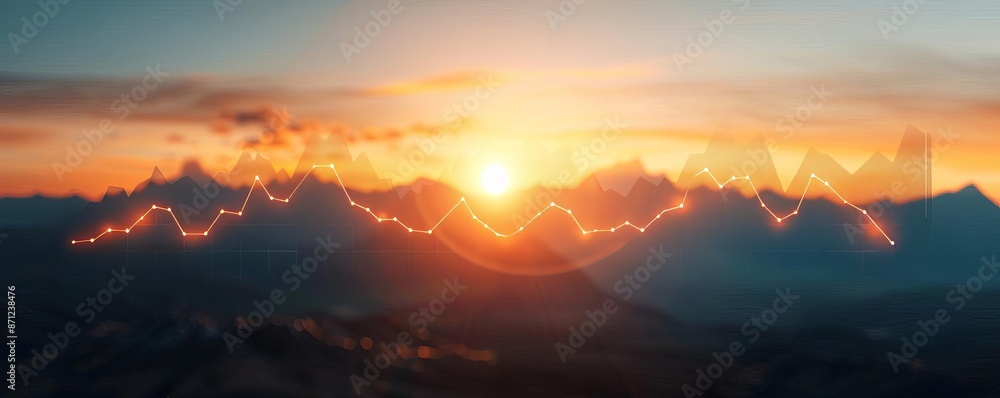 Fototapeta premium close up of line graph showing downward trend focus on, copy space vivid colors for emphasis Double exposure silhouette with graph