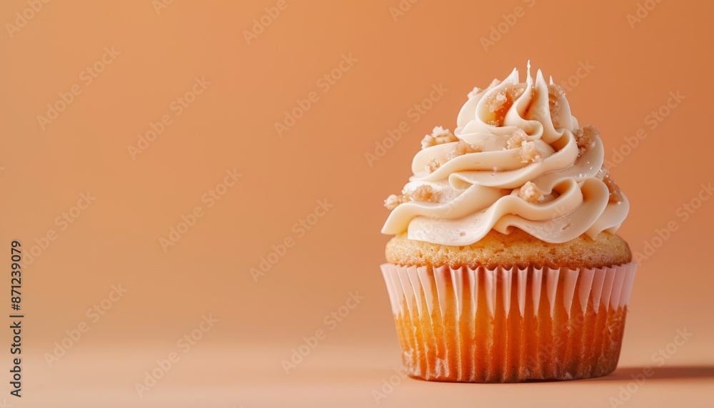 Caramel Cupcake with Gradient Background, Decadent Dessert, Gourmet Cupcake, Copy Space