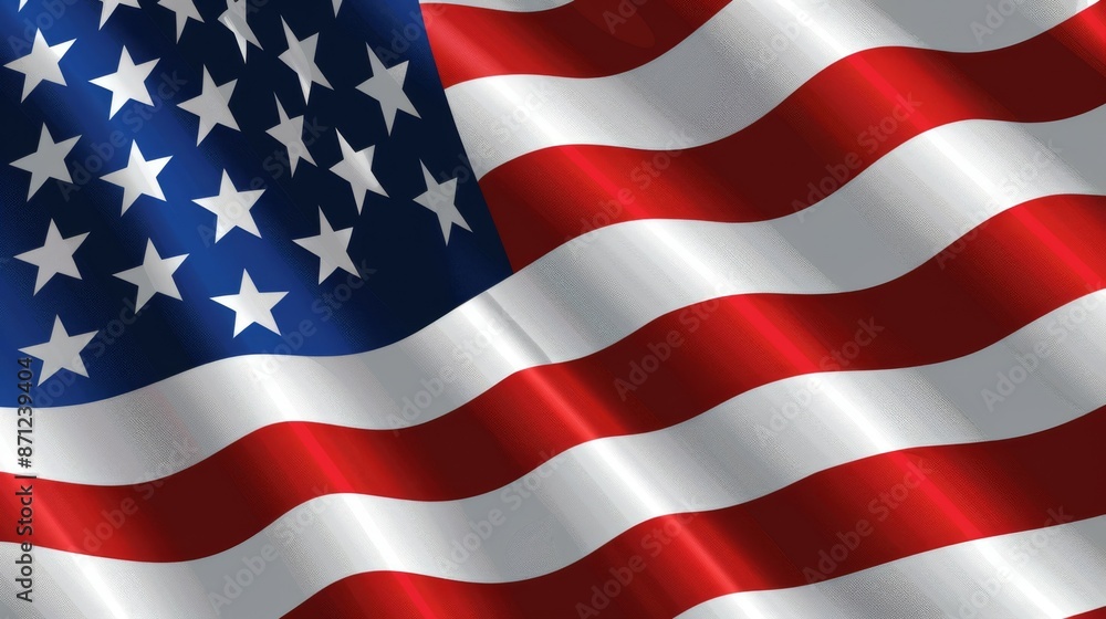 This image features the American flag with its 50 stars and 13 stripes, depicted in a smooth and wavy presentation, creating a sense of movement and elegance. This image features the American flag with its 50 stars and 13 stripes, depicted in a smooth and wavy presentation, creating a sense of movement and elegance.