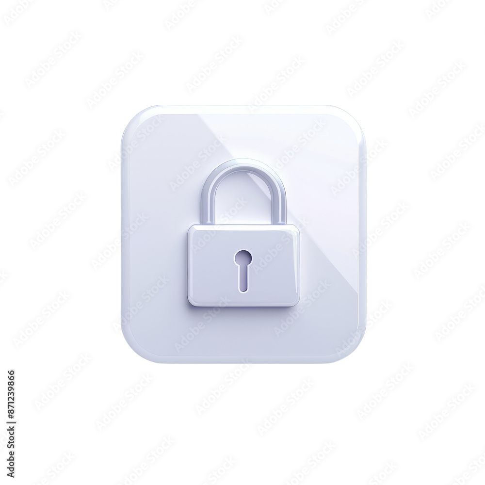 3D White Padlock Icon on a Square Button 3D White Padlock Icon on a Square Button