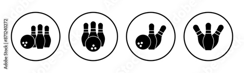 Bowling icon set. bowling ball and pin icon. bowling pins