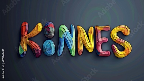 A captivating artistic work featuring the multicolored, stylized letters 'KONNES' set against a dark background, displaying modern typography and color blending techniques.