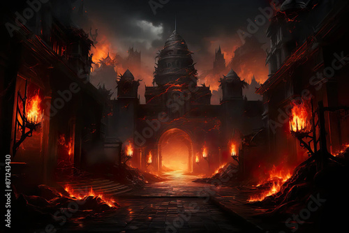 Entrance to the Eternal Embers: A Door to Adventure Fantasy wallpaper