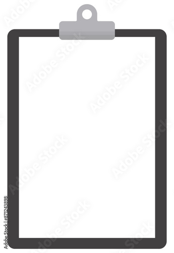 Flat icon of black clipboard with blank white sheet isolated on white background.