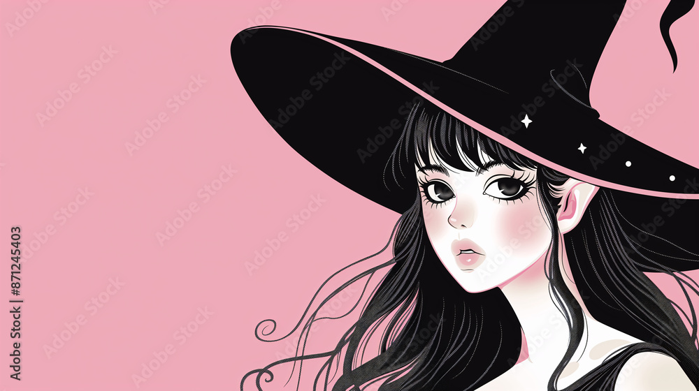 Adorable Kawaii Witch in Anime Style with Copy Space Adorable Kawaii Witch in Anime Style with Copy Space