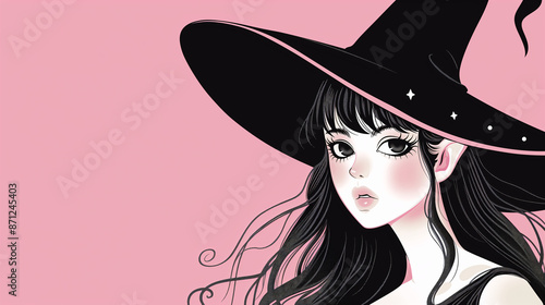 Adorable Kawaii Witch in Anime Style with Copy Space © Demencial Studies