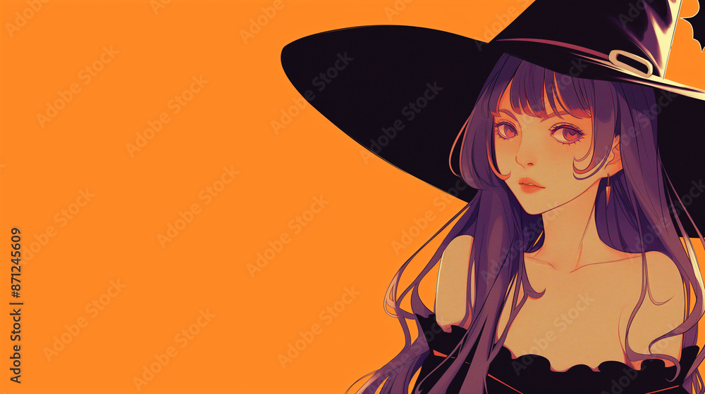 Adorable Kawaii Witch in Anime Style with Copy Space Adorable Kawaii Witch in Anime Style with Copy Space