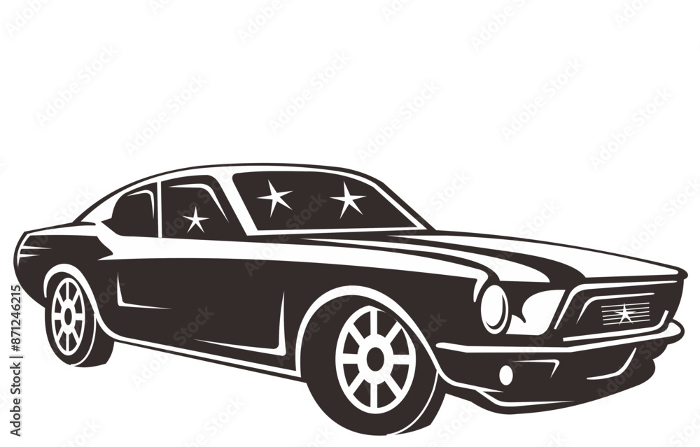 Naklejka premium Retro muscle car vector illustration on black and white