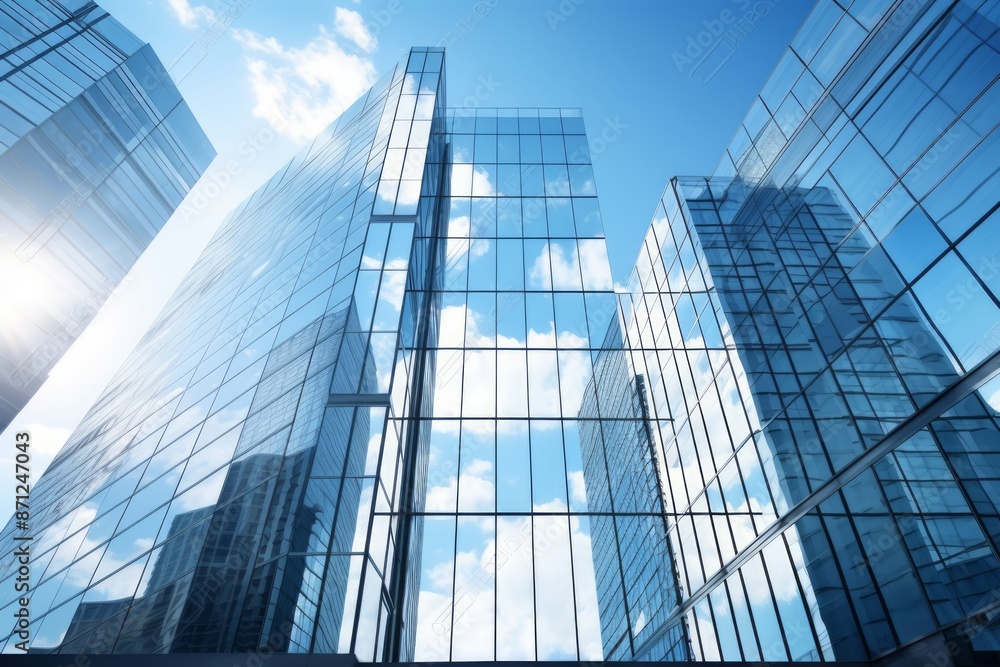 Fototapeta premium Azure Ascent Flat Perspectives on Modern Urban Architecture.jpeg