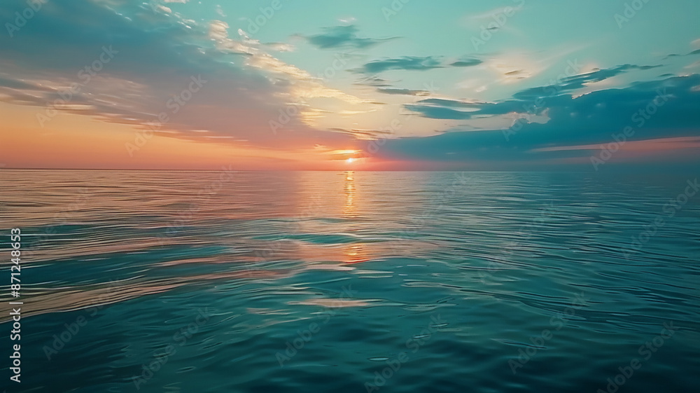 Sunset over tranquil seascape nature, AI Generative Sunset over tranquil seascape nature, AI Generative
