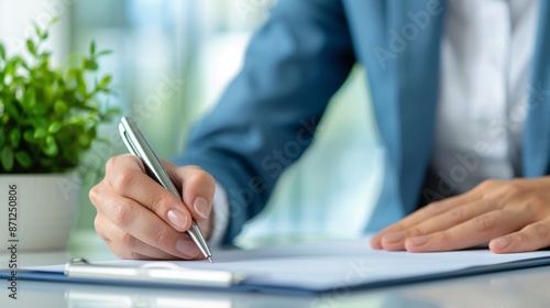 Closeup of a Hand Writing on a Document.