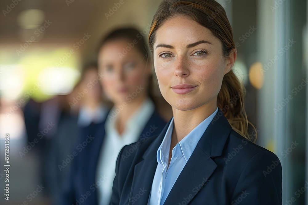 Working Adult A professional woman in a suit stands in line to vote, her face reflecting confidence and responsibility Working Adult A professional woman in a suit stands in line to vote, her face reflecting confidence and responsibility