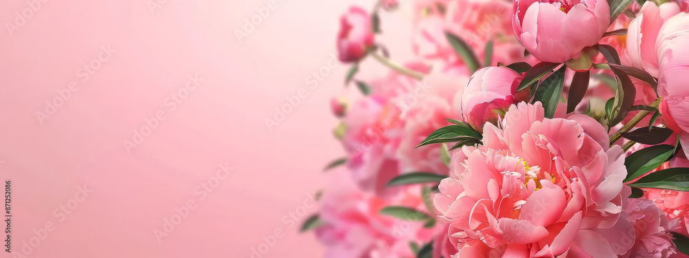 Floral frame with pink peonies on light pink background for wedding, Mothers day, Womans day card. Flower composition with place for text, copy space. Flat lay, top view Floral frame with pink peonies on light pink background for wedding, Mothers day, Womans day card. Flower composition with place for text, copy space. Flat lay, top view