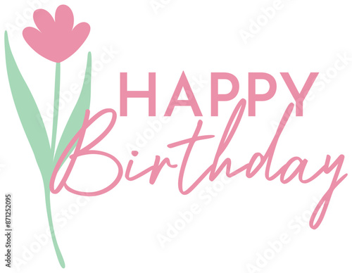 Happy Birthday | Floral Bday Celebration Design | Wildflower Doodle | Vector Flower Illustration