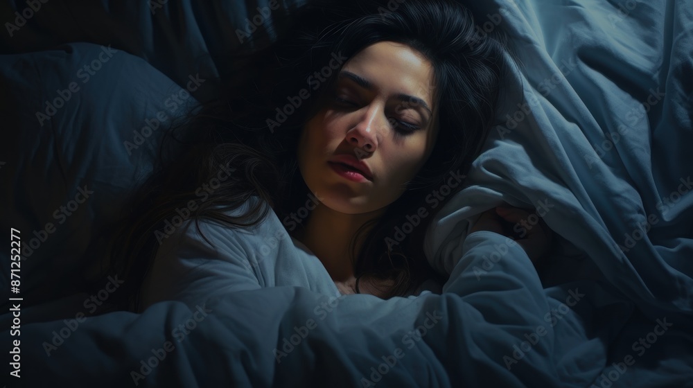 woman in bed late trying to sleep suffering insomnia, sleepless or scared in a nightmare, looking sad worried and stressed. Tired and headache or migraine waking up in the middle of the night. woman in bed late trying to sleep suffering insomnia, sleepless or scared in a nightmare, looking sad worried and stressed. Tired and headache or migraine waking up in the middle of the night.