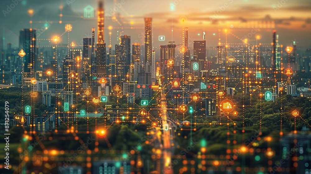 Obraz premium Infographic on the future trends of AI and machine learning, shaping industries and economies. , Minimalism,