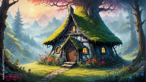 Fairy Hut Enchanted Cottage in the Magical Forest Fantasy wallpaper