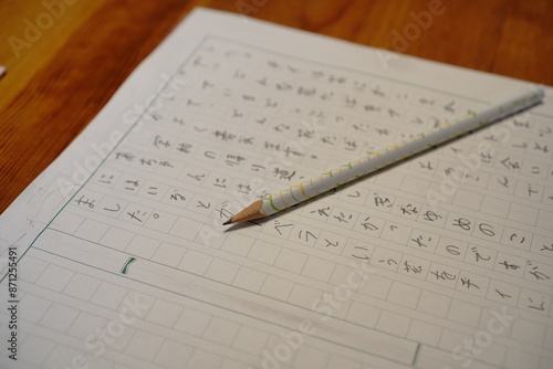 小学3年生の子供が夏休みの宿題で読書感想文を書いている途中の原稿用紙