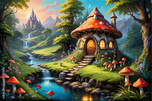 Fairy Hut Enchanted by Nature's Embrace and Magic Fantasy wallpaper