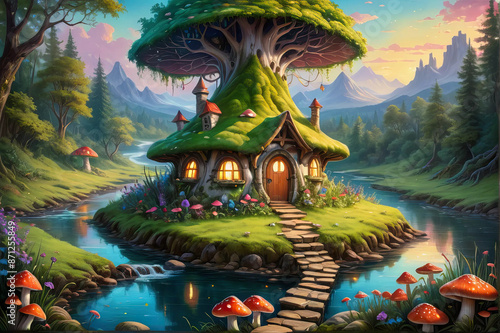 Fairy Hut Enchanted Retreat in a Whimsical Forest Fantasy  wallpaper