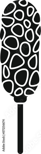 Black glyph icon representing a corn dog on a stick, a popular street food, for menus and signs