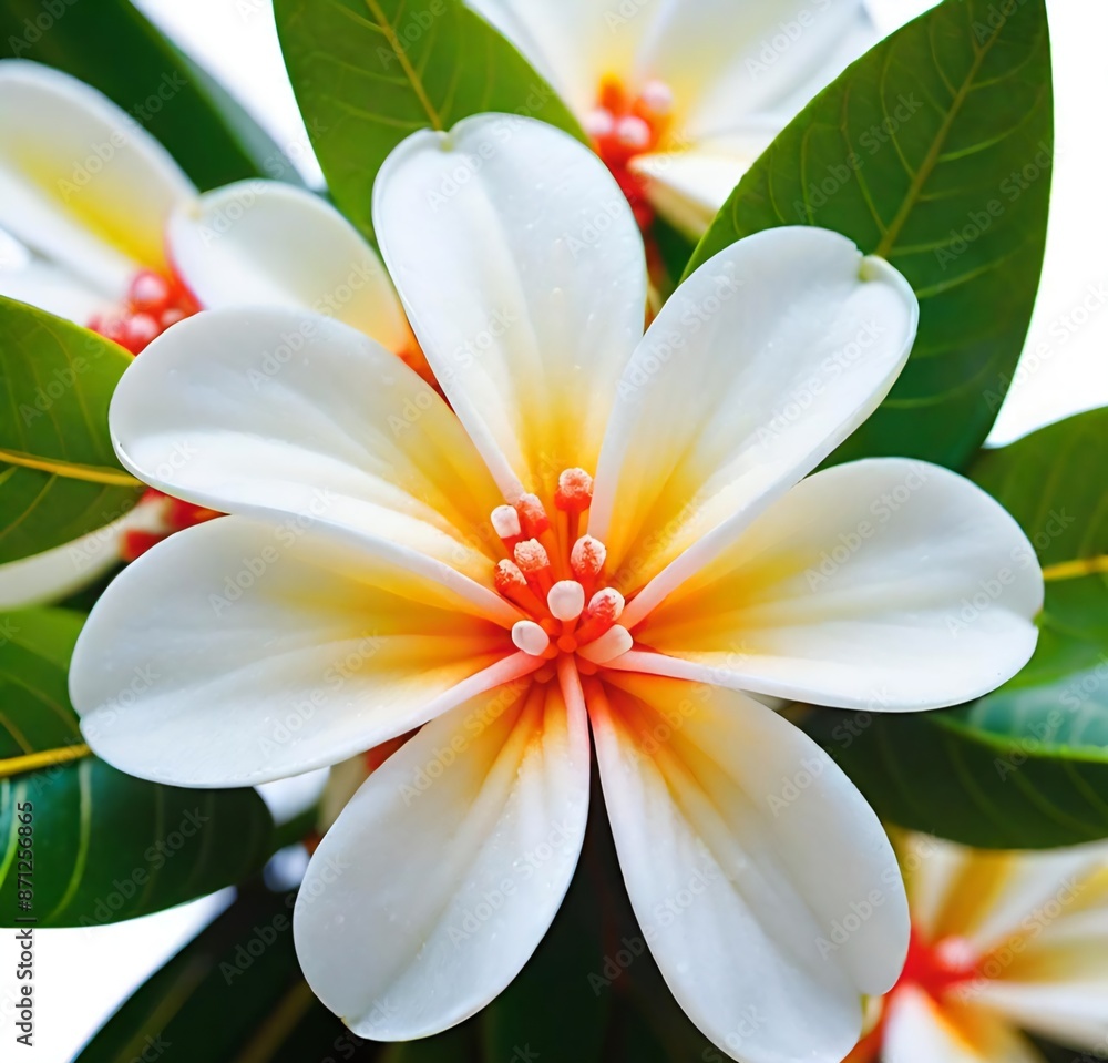 Fototapeta premium frangipani plumeria flower, nature, white, tropical, plant, blossom, beauty, yellow, spa, tree, flowers, petal, bloom, garden