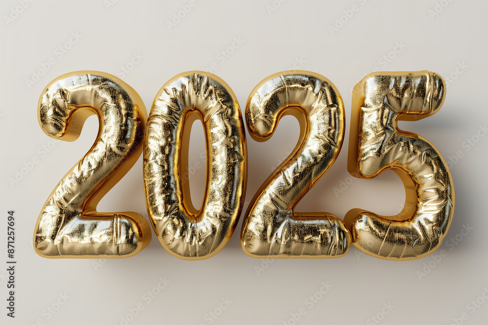 Gold 3D 2025 text isolated on white background Gold 3D 2025 text isolated on white background