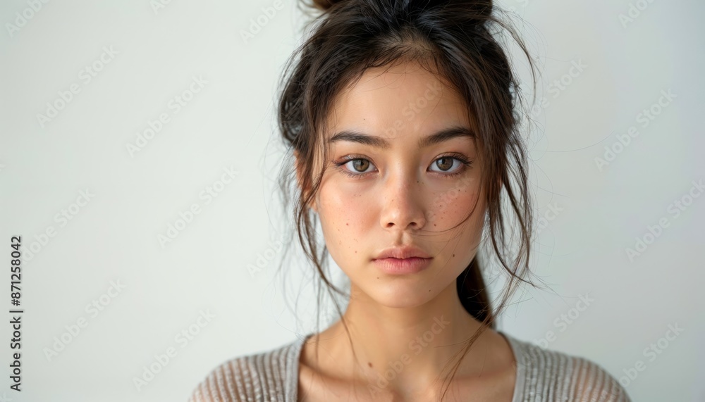 Portrait of An Asian Woman Showing Mild Annoyance on White Background Portrait of An Asian Woman Showing Mild Annoyance on White Background