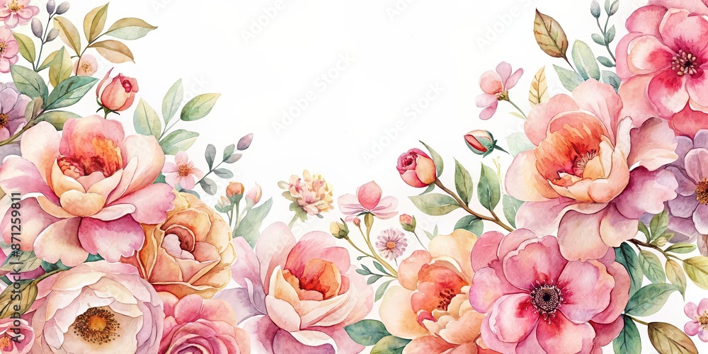 Obraz premium Watercolor painting of pink and peach colored flowers , watercolor, painting, pink, peach, flowers, floral, art, pastel