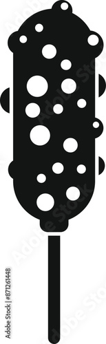 Black silhouette icon of a corn dog dipped in mustard and ketchup, perfect for any restaurant menu or food blog