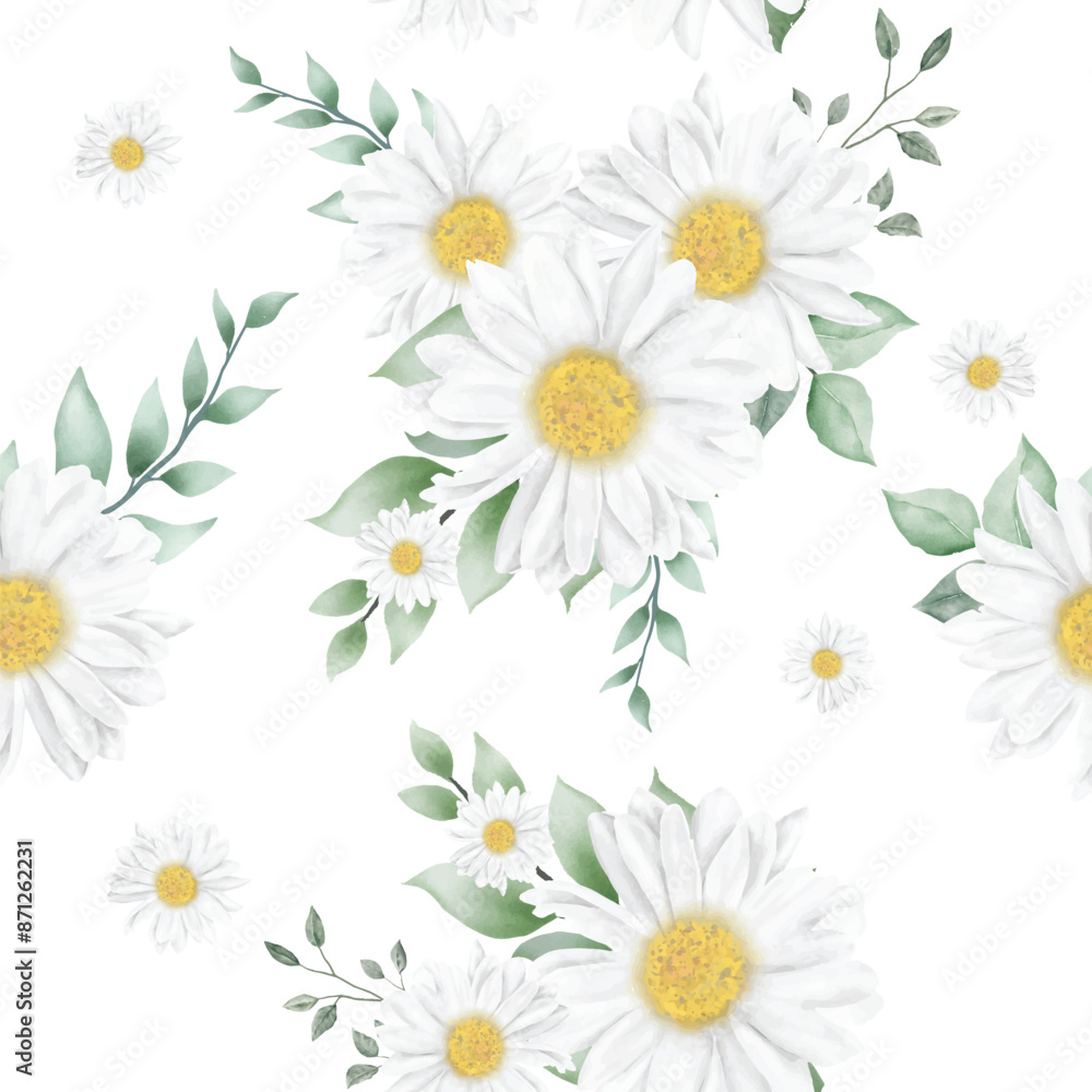Watercolor flower daisy seamless pattern Watercolor flower daisy seamless pattern